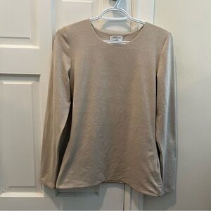 Aritzia Contour Beige Long Sleeve Crew Neck Top